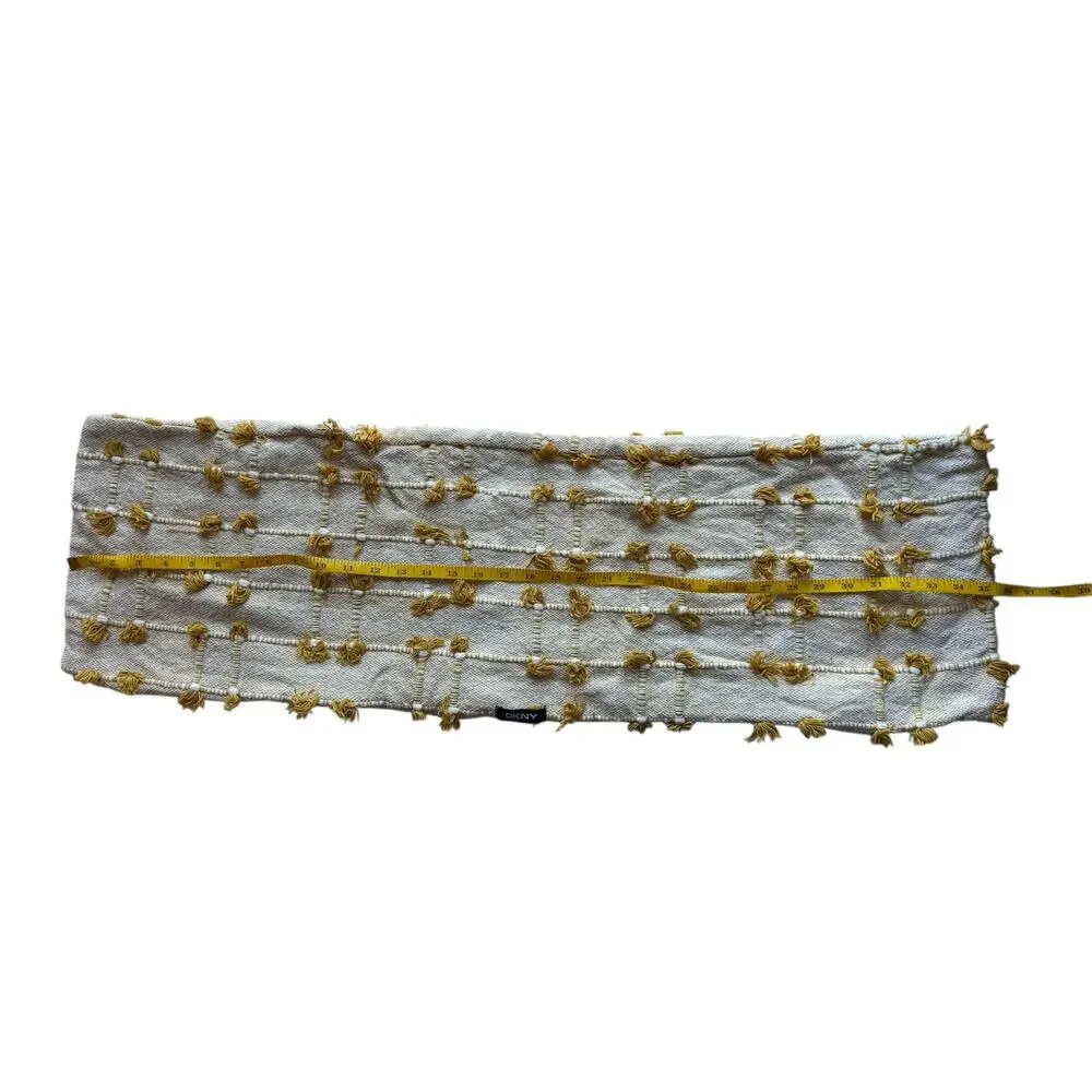 DKNY Fringe Woven Turmeric Yellow Ivory Long Decorative Pillow Cover Cotton